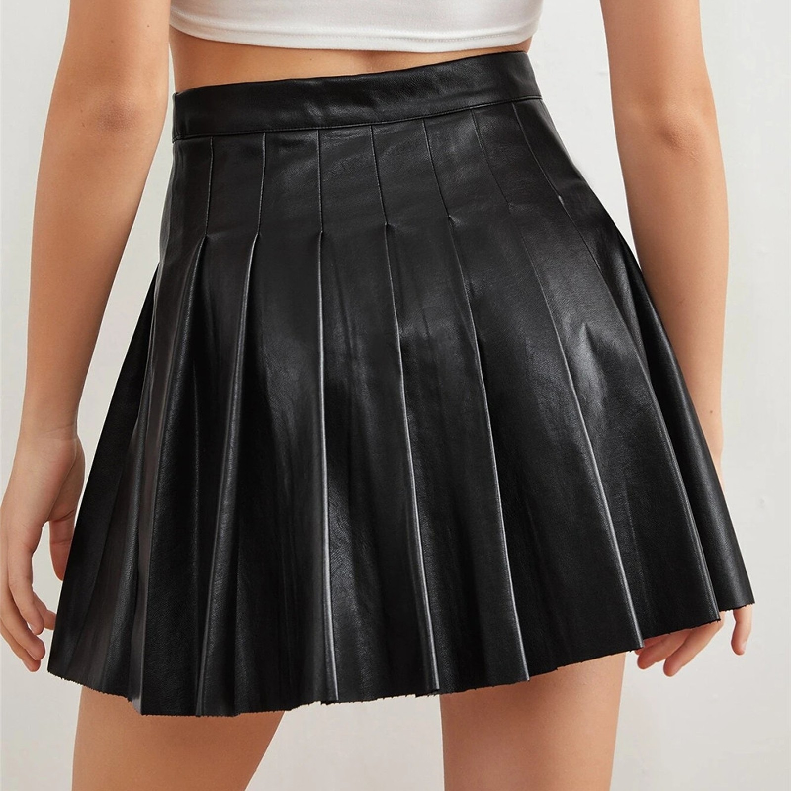 thumbnail image 3 of Falda plisada de poliuretano de cintura alta para mujer - Falda corta elástica para verano - Ropa informal para el día a día en tallas S-XXL, 3 of 8